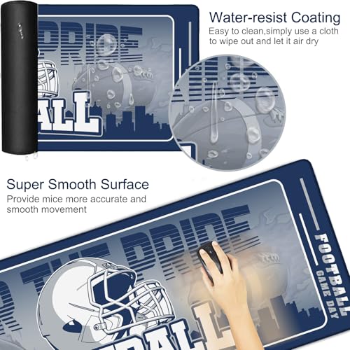 Football Desk Mat, Large Stitched Edges Gaming Mouse Pad, Blue White City Design Keyboard Mat for Laptop Computer Desktop - 31.5x12 Inch for Football Fans - color: Football Blue White