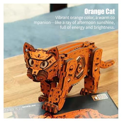3D Wooden Puzzle for Adults, Mechanical Cat Wooden Model Kits to Build, 236PCS DIY Assembly Pet Jigsaw Puzzle Animal Brain Teaser, Building Toy Gift, KIT Version - color: Orange