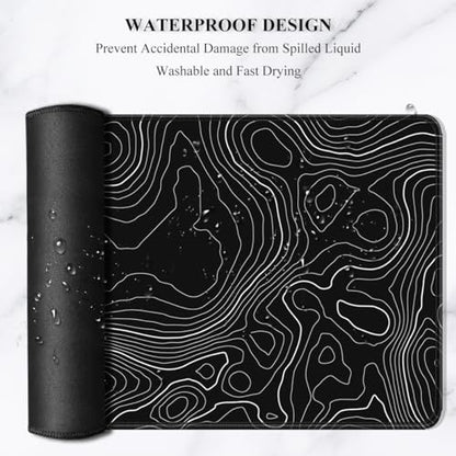 Auhoahsil Large Mouse Pad, XXL Desk Pad, Extened Mousepad 31.5" x 11.8", Non-Slip Rubber Base, Stitched Edges, Superior Surface, Gaming Keyboard Mat, Waterproof Desk Pad, Black Contour - color: 03 Black Contour, size: XL - 11.8 x 31.5 Inches