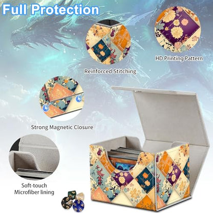 Quilt Pattern Deck Box for MTG Commander | Holds 100+ Double-Sleeved Cards | Strong Magnetic TCG Card Case for Collectible Games - color: Quilt Pattern