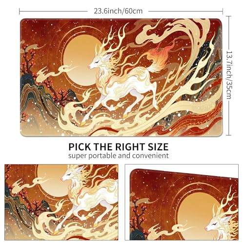 MTG Playmat Non-Slip Rubber Backing Printing Commander Board Game Desk Mat Duel Mat TCG PTCG Playmat 24x14 inches and Free Storage Bags (Deer, 24"X14") - color: Deer, size: 24"X14"