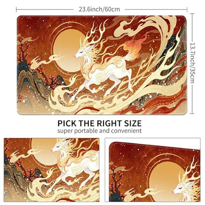MTG Playmat Non-Slip Rubber Backing Printing Commander Board Game Desk Mat Duel Mat TCG PTCG Playmat 24x14 inches and Free Storage Bags (Deer, 24"X14") - color: Deer, size: 24"X14"