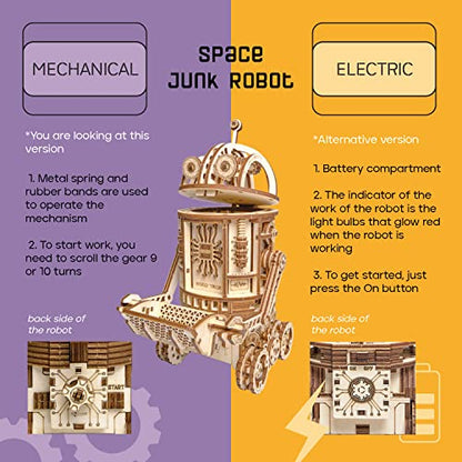 Wood Trick Space Junk Robot 3D Wooden Puzzles for Adults to Build - Rides up to 13 ft - 9.5x6.7 in - Model Kits for Adults - DIY Wooden Models to Build
