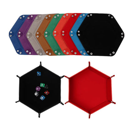 Hexagonal Folding Dice Tray, PU Leather and Velvet, Foldable Rolling Tray for Tabletop Board Games, Multiple Colors