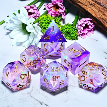 Dungeons and Dragons dice Set DND, polyhedral D&D Resin dice Set, Suitable for Role-Playing dice Game RPG Pathfinder DND dice Set - color: Colorful Purple Gold Lettering