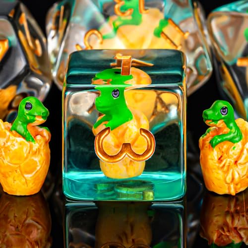 DND Resin Dinosaur Dice Set, D&D Polyhedral Dice for Dungeons and Dragons RPG, MTG Role Playing Games D and D Dice 7pcs-Set D20 D12 D10 D8 D6 D4 - color: Shell Breaking Dinosaur