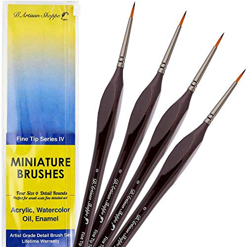 Professional Detail Paint Brushes Set - Size 0 Round Fine Tip Miniature Brushes for Adult Tabletop Gaming, Model Making, Precision Art & Hobby Painting (4-Pack) - style: 4pc Fine Tip (Size 0)