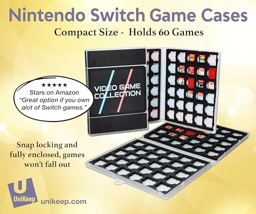 UniKeep Game Case for Nintendo Switch Cartridges - Holds 60 Games Securely in Foam (black and stripes) - color: black and stripes