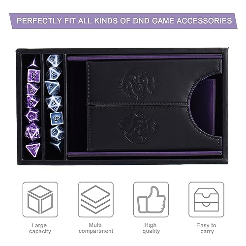 DND Dice Tower and Tray Set with Non-Scratch Felt Lined Rolling and Velvet Surface - Folding Auto Dice Roller Dice Rolling Tower for RPG Board and Table Games - color: Balck Bule