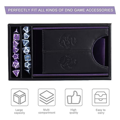 DND Dice Tower and Tray Set with Non-Scratch Felt Lined Rolling and Velvet Surface - Folding Auto Dice Roller Dice Rolling Tower for RPG Board and Table Games - color: Balck Bule