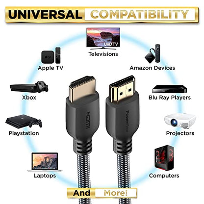 PowerBear 4K Long HDMI Cable 20 ft [2 Pack] High Speed, Braided Nylon & Gold Connectors, 4K @ 60Hz, Ultra HD, 2K, 1080P, ARC & CL3 Rated | for Laptop, Monitor, PS5, PS4, Xbox One, Fire TV, Apple TV - size: 20ft 2pack