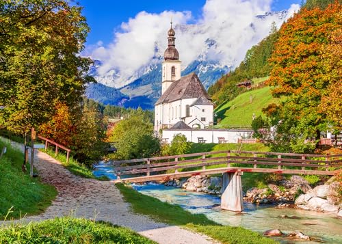 1000 Piece Puzzle for Adults - Autumn Church Puzzles for Adults 1000 Pieces, Letters on Back, Countryside Landscape Jigsaw Puzzle, Challenging Puzzles for Teens Seniors - 27.6 x 19.7 inches - color: Autumn Church