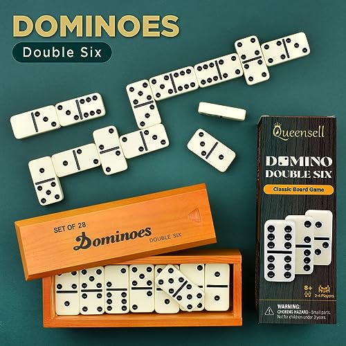 Queensell Jumbo Dominoes Set for Adults and Kids – Domino Set for Classic Board Games – Jumbo Dominoes Double 6 for Travel Games – Dominos Set for Adults 28 Tiles - style: Jumbo