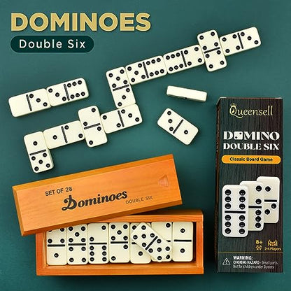 Queensell Jumbo Dominoes Set for Adults and Kids – Domino Set for Classic Board Games – Jumbo Dominoes Double 6 for Travel Games – Dominos Set for Adults 28 Tiles - style: Jumbo