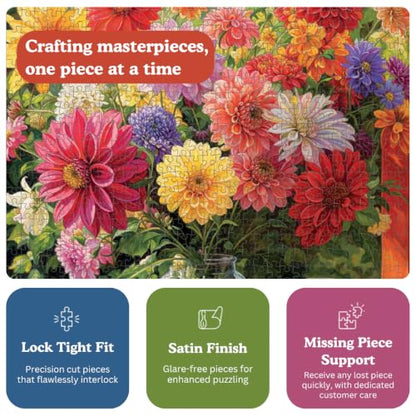 Cross & Glory - Rainbow Dahlia Delight - 1000 Piece Jigsaw Puzzle for Adults | Vibrant Flower Collection | Satin Finish | Challenging & Colorful Art - color: Rainbow Dahlia Delight