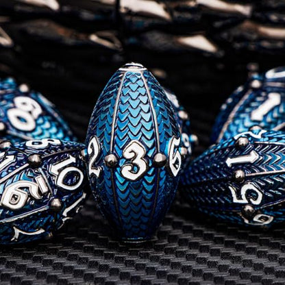ARUOHHA DND Metal Dice Black Blue Dragons Egg Dice with Rotating Dragon Egg Shell, Compatible with D&D RPG Role Playing Game, Dungeons Polyhedral D and D Dice Set D20 D12 D10 D8 D6 D4 - color: Black Blue