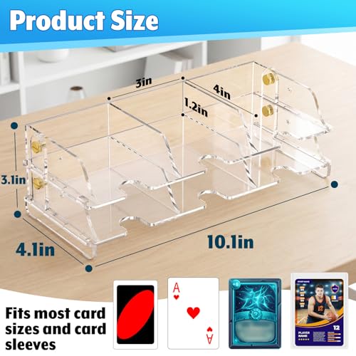 Acrylic Card Organizer Stand, 6 Compartments Card Sorting Tray Clear Cards Holder Organizer Desktop Tray Racks with Anti Slip Pad for Game, Trading, Baseball, Sports Cards