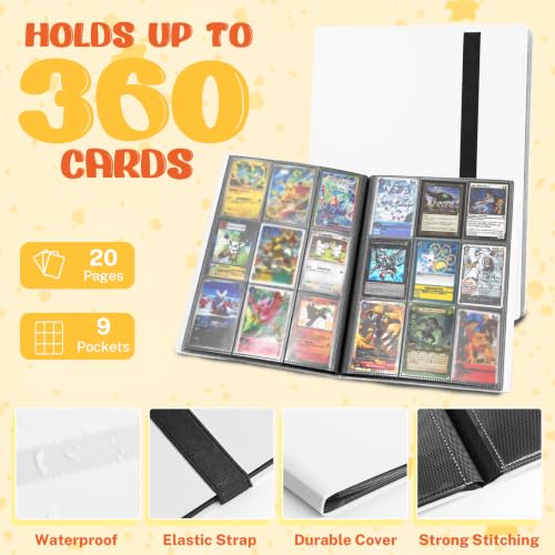 Trading Card Binder, 9 Pocket 20 Pages 360 Cards, Suitable for MTG, TCG(White) - color: White