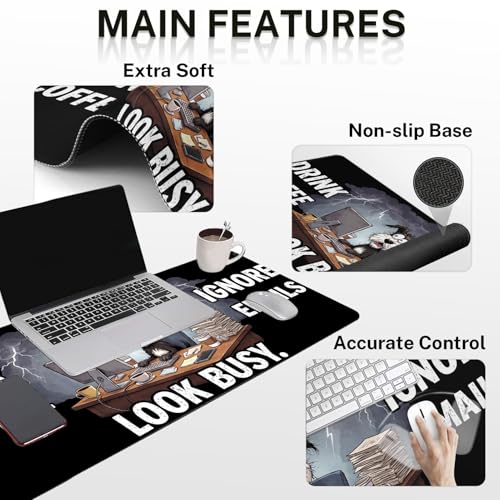 Britimes Funny Coffee Dog Keyboard Mouse Pad Set Retro Black 4in1 Large Mousepad+Keyboard Wrist Rest+Mouse Wrist Rest+Coaster Ergonomic Design for Home Office Computer 35.4x15.7 inches - color: Funny Coffee Dog