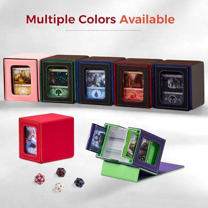 MTG Commander Deck Box with Dual Display Windows and Dice Tray | Fits 100 Double-Sleeved Cards, PU Leather, 2 Magnetic Card Holders, 2 Dividers, Red & Orange - color: 3. Red & Orange