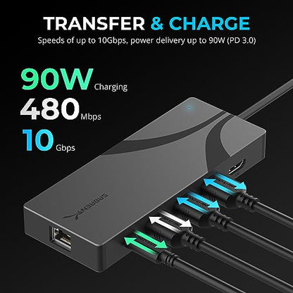 SABRENT USB-C Hub & SSD Enclosure, 6-Port Dock with M.2 SSD Slot, 90W Power Delivery, USB 3.0 & 2.0 Ports, 4K HDMI, RJ45 Gigabit Ethernet (HB-6PNV) - color: Dark Gray