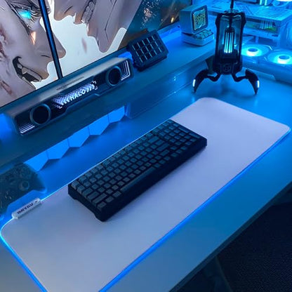 JMIYAV White Gaming Mouse Pad RGB Mousepad Non-Slip Rubber Base Extra Large Cool XL XXL Computer Desk Pad Gaming Accessories LED Light Up Extended Big Mouse Pad for Gamer White 31.5x12in Uw3-10 - color: White 31.5x12in Uw3-10