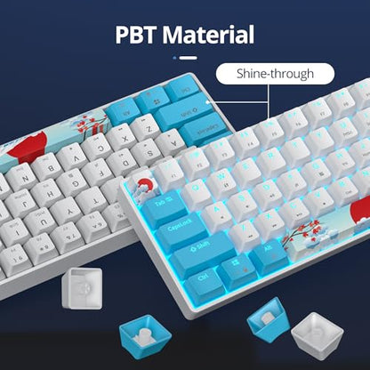 surmen 60% Wired Mechanical Gaming Keyboard, Backlit Ultra-Compact Mini Office Keyboard with Red Switch for PC/Mac Gamer, Typist (61 Blue White) - color: 61 Blue White