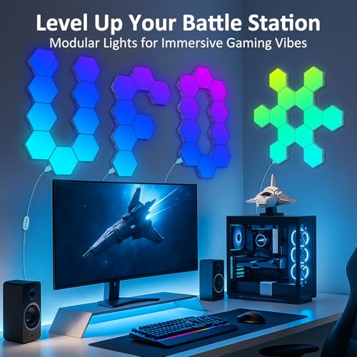 Hexagon LED Light Panels 8 Pack – Smart RGB Wall Lights with APP & Remote Control – Music Sync Modular Gaming Lights for Bedroom, Living Room, Wall Decor - size: ‎Hexagon Lights - 8 Pack