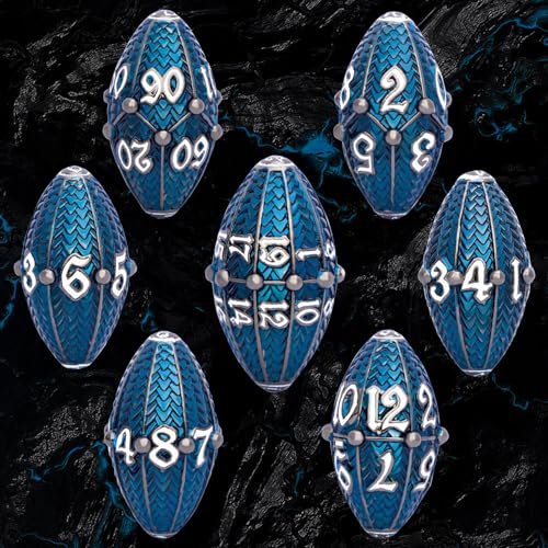 ARUOHHA DND Metal Dice Black Blue Dragons Egg Dice with Rotating Dragon Egg Shell, Compatible with D&D RPG Role Playing Game, Dungeons Polyhedral D and D Dice Set D20 D12 D10 D8 D6 D4 - color: Black Blue
