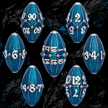 ARUOHHA DND Metal Dice Black Blue Dragons Egg Dice with Rotating Dragon Egg Shell, Compatible with D&D RPG Role Playing Game, Dungeons Polyhedral D and D Dice Set D20 D12 D10 D8 D6 D4 - color: Black Blue