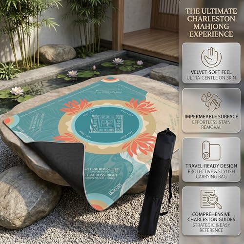 Mahjong Mat 2025 Upgraded No-Crease & No Odor Design, 32.3 Inch with Waterproof Velvet, Non-Slip PU Silicone, Lightweight for Noise Reduction, Includes Printed Rules for Tiles and Cards (beach) - color: Beach