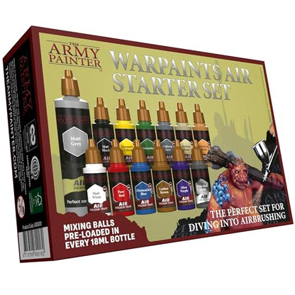 The Army Painter, Warpaints Air Starter Set, 12 x 18 ml | Colori acrilici pre-diluiti per aerografo, incl. 1 metallico e primer grigio, per miniature Warhammer - color: Air Starter Set