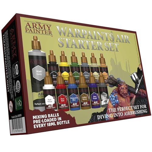 The Army Painter, Warpaints Air Starter Set, 12 x 18 ml | Colori acrilici pre-diluiti per aerografo, incl. 1 metallico e primer grigio, per miniature Warhammer - color: Air Starter Set