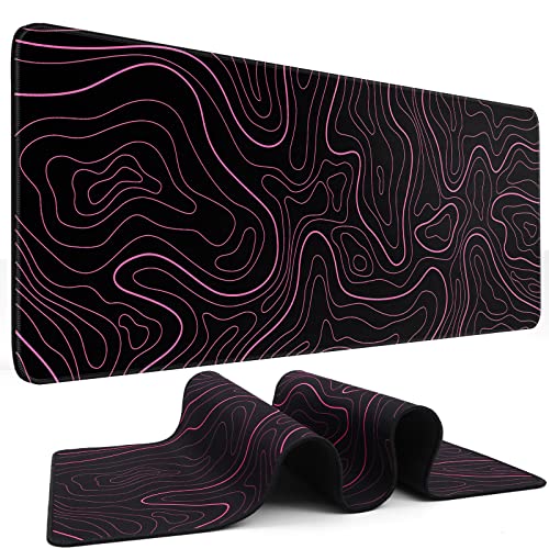 DIGSOM Gaming Mouse Pad, Black with Red Topographic Line, 31.5x11.8in | XL Mouse mat, Smooth surface, Anti-slip rubber base, For keyboard and mouse, For home and office use - color: Red Topographic