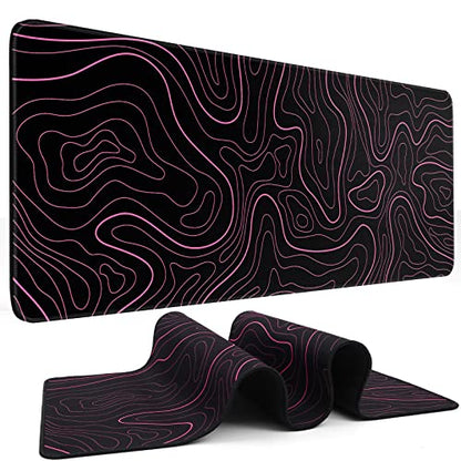 DIGSOM Gaming Mouse Pad, Black with Red Topographic Line, 31.5x11.8in | XL Mouse mat, Smooth surface, Anti-slip rubber base, For keyboard and mouse, For home and office use - color: Red Topographic