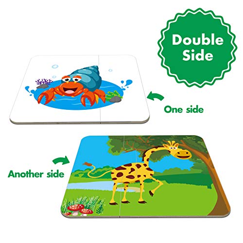 48 Animal Matching Puzzles with Error-Correction Mechanism Pre-Primer in 2 Pieces, Perfect for Preschool Learning (24 Blocks Double Sided) - style: Animal-A