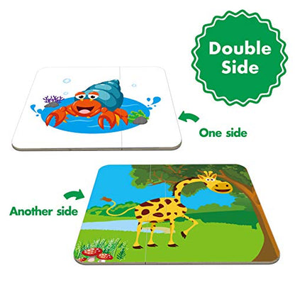 48 Animal Matching Puzzles with Error-Correction Mechanism Pre-Primer in 2 Pieces, Perfect for Preschool Learning (24 Blocks Double Sided) - style: Animal-A