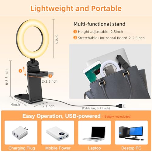 2Packs-Ring Light for Computer Laptop,Video Conference Lighting kit for Zoom Meetings,5" Small Led Selfie Light Portable DeskLight with Stand,Cell Phone Holder Desktop Lighting for Skype Call Black - size: 2Packs-Black