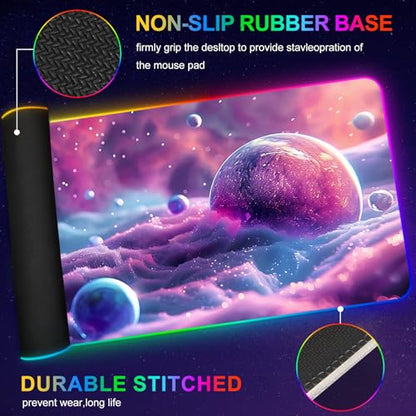 ARTSO Large RGB Gaming Mouse Pad, Led Big Mouse mat with 14 Light Modes, Extended Soft Computer Keyboard Mat Non-Slip Rubber Base, Colorful Purple Ball - color: Colorful Purple Ball