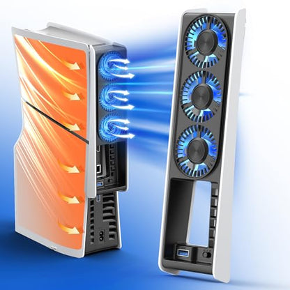 Cooling Fan for PS5 Slim Console, Auto Power On/Off Cooler Fan Accessorie with 2 Speed Fans USB 3.0 Port for PlayStation 5 Slim Digital & Discs Edition(Not for PS5/PS5 Pro)