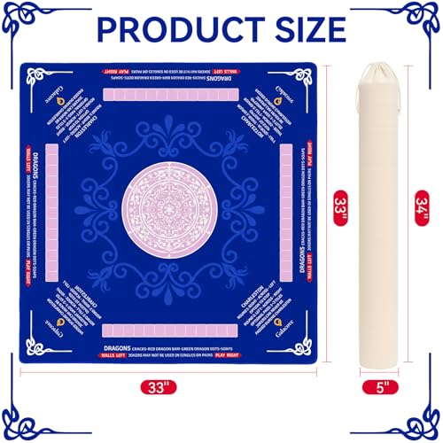 33" x 33" Navy Blue Mandala American Mahjong Mat - Non-Slip Neoprene Pad, Noise Reducing, Easy Clean, Portable for Home, Travel & Airbnb - color: Navy Blue Mandala