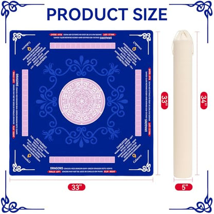 33" x 33" Navy Blue Mandala American Mahjong Mat - Non-Slip Neoprene Pad, Noise Reducing, Easy Clean, Portable for Home, Travel & Airbnb - color: Navy Blue Mandala