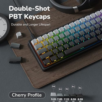 RK ROYAL KLUDGE R65 Wired Gaming Keyboard with Volume Knob, 60% Percent RGB Backlit Mechanical Keyboard, Side Printed PBT Keycaps, QMK/VIA, 66 Keys Hot Swappable Beige Switch, Gradient Black - color: Gradient Black