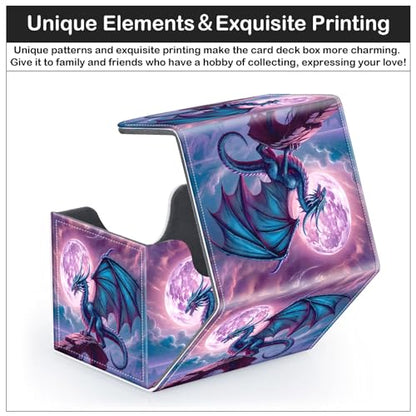 Card Deck Box for MTG Trading Cards with Magnetic Closure,Premium Card Storage Box Case Cover for TCG CCG Magic Cards,Purple Dragon Moon - color: Purple Dragon Moon