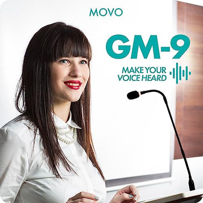 Movo GM-9 Professional 18-inch Gooseneck XLR Podium Microphone for Lectures, Conferences, Streaming, and Video Meetings