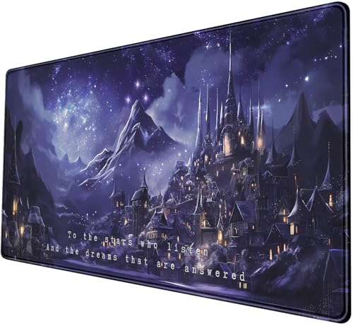 Purple Velaris Desk Mat Acotar Desk Mat Night Castle Fantasy Mouse Pad Large for Desk Computer Laptop Aesthetic Desk Pad Keyboard Pad 31.5 x 15.7 in for Office Desk Decor - color: A9- Velaris