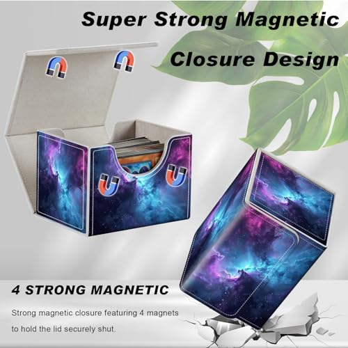 Card Game Storage Box TCG Deck Box MTG Card Box Organizer Trading Card Case Commander Deck Box TCG Card Storage Box Magnetic Closure Creative Pattern Up to 200 Cards, Blue And Purple Space Star - color: Blue And Purple Space Star