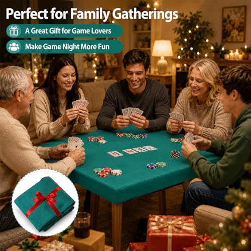 party greeting Game Table Cover for Square Tables Game Tablecover Folding Elastic Contraction Felt Gaming Mat for Card Playing Poker Cards Mahjong Puzzles Board Games (Green 34 x 34 Inch) - color: Green