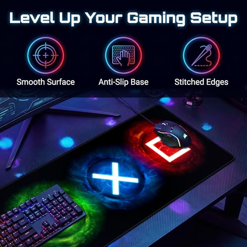 Gamepad Button Big Mouse Pad Large, Gaming Controller‌ Mouse Pad Desk Pad, Long Computer Keyboard Mouse Mat Mousepad with Non-Slip Base and Stitched Edge for Gaming and Office (×○△□, 35.4" x 11.8") - color: ×○△□, size: 35.4L x 11.8W inches