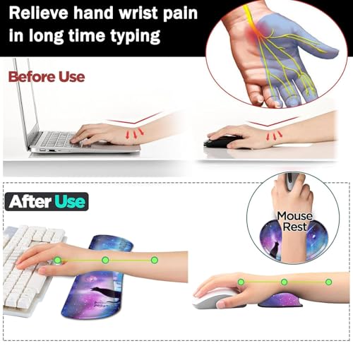 Large Gaming Mouse Pad+ Keyboard Wrist Rest Set, Ergonomics Memory Foam Mouse Mat Wrist Rest Support for Home Office, Waterproof Extended Mousepad 31.5x11.8in, Black Cat Starry Night Desk Pad - color: Yvb-mousepad-9-f-158